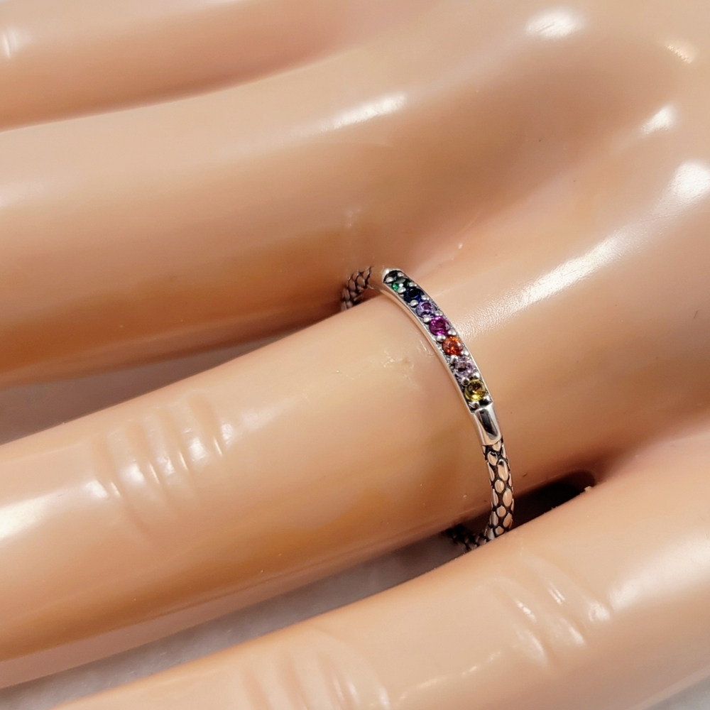 Sterling Silver Rainbow Stack Band - Picture 2 of 11